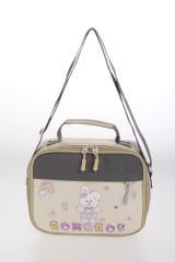 Roxbros Tavşan Figürlü 3'lü Kız Çocuk Okul Çantası Seti - Kalemlik ve Termal Beslenmeli İlkokul Çantası (Bej - Kahverengi)