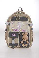 Roxbros Tavşan Figürlü 3'lü Kız Çocuk Okul Çantası Seti - Kalemlik ve Termal Beslenmeli İlkokul Çantası (Bej - Kahverengi)