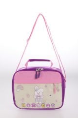 Roxbros Tavşan Figürlü 3'lü Kız Çocuk Okul Çantası Seti - Kalemlik ve Termal Beslenmeli İlkokul Çantası (Mor - Pembe)