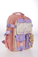 Roxbros Tavşan Figürlü 3'lü Kız Çocuk Okul Çantası Seti - Kalemlik ve Termal Beslenmeli İlkokul Çantası (Pudra - Lila)