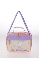 Roxbros Tavşan Figürlü 3'lü Kız Çocuk Okul Çantası Seti - Kalemlik ve Termal Beslenmeli İlkokul Çantası (Pudra - Lila)