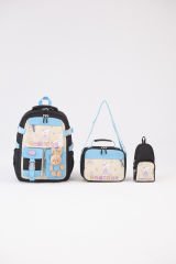 Roxbros Tavşan Figürlü 3'lü Kız Çocuk Okul Çantası Seti - Kalemlik ve Termal Beslenmeli İlkokul Çantası (Siyah - Turkuaz)