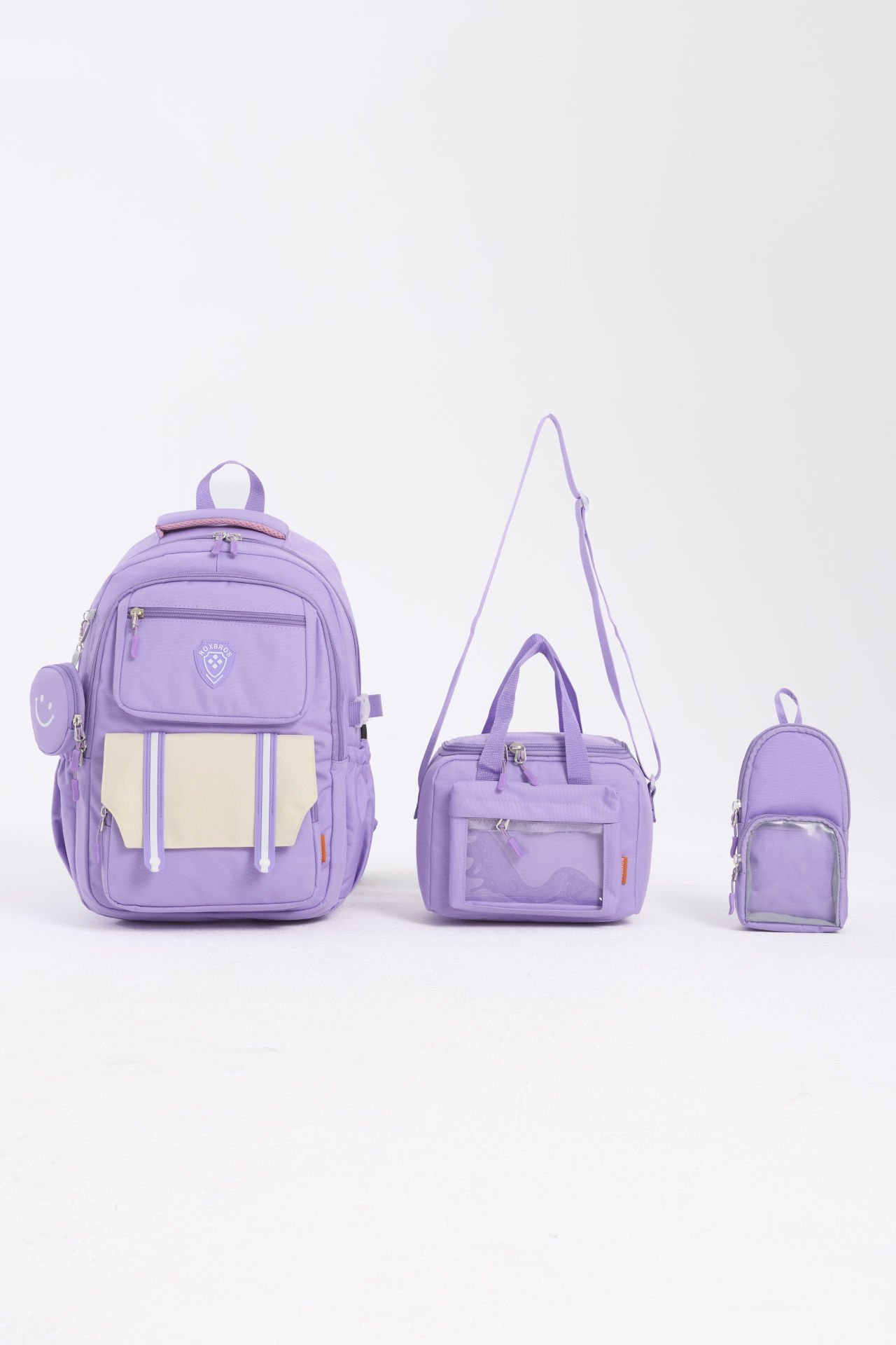 Roxbros Kız Çocuk Okul Çantası Seti & Erkek Çocuk Sırt Çantası Kalemlik ve Termal Beslenmeli İlkokul Çantası (LILA)