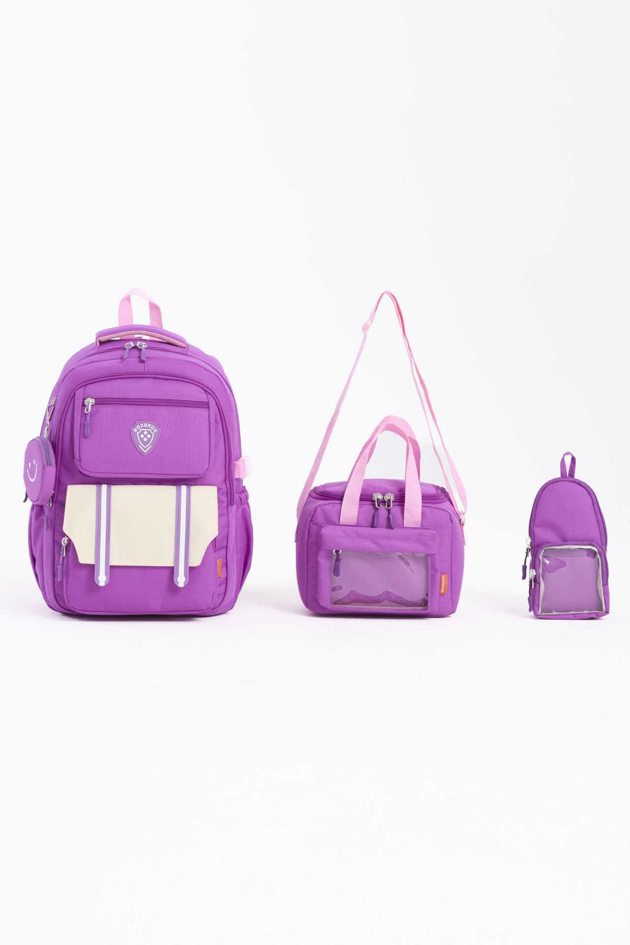 Roxbros Kız Çocuk Okul Çantası Seti & Erkek Çocuk Sırt Çantası Kalemlik ve Termal Beslenmeli İlkokul Çantası (MOR)