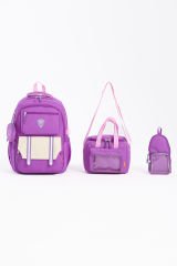 Roxbros Kız Çocuk Okul Çantası Seti & Erkek Çocuk Sırt Çantası Kalemlik ve Termal Beslenmeli İlkokul Çantası (MOR)