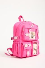 Roxbros Kawaii Kore Tarzı Okul Çantası Aksesuarlı Kız Çocuk ve Erkek Çocuk Sırt Çantası FUSYA