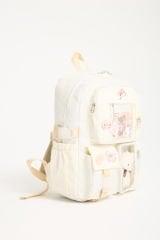 Roxbros Kawaii Kore Tarzı Aksesuarlı 3'lü Set Çocuk İlkokul Çantası Kalemlikli Beslenme Çantalı Sırt Çantası (KREM)