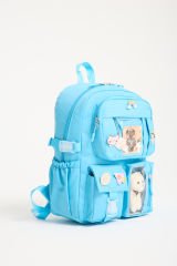 Roxbros Kawaii Kore Tarzı Aksesuarlı 3'lü Set Çocuk İlkokul Çantası Kalemlikli Beslenme Çantalı Sırt Çantası (MAVI)