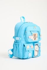 Roxbros Kawaii Kore Tarzı Aksesuarlı 3'lü Set Çocuk İlkokul Çantası Kalemlikli Beslenme Çantalı Sırt Çantası (MAVI)