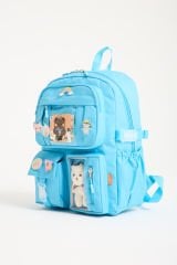 Roxbros Kawaii Kore Tarzı Aksesuarlı Ilkokul Sırt Çantası Kız Ve Isı Yalıtımlı Termoslu Beslenme Çantası Set MAVI