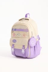 Roxbros Kore Tarzı Aksesuarlı Kız Çocuk Okul Çantası & Erkek Çocuk Sırt Çantası İlkokul, Ortaokul, Lise (LILA - KREM)