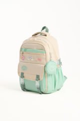 Roxbros Kore Tarzı Aksesuarlı Kız Çocuk Okul Çantası & Erkek Çocuk Sırt Çantası İlkokul, Ortaokul, Lise (SU YESILI - KREM)