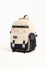 Roxbros Kore Tarzı Aksesuarlı Kız Çocuk Okul Çantası & Erkek Çocuk Sırt Çantası İlkokul, Ortaokul, Lise (SIYAH - KREM)