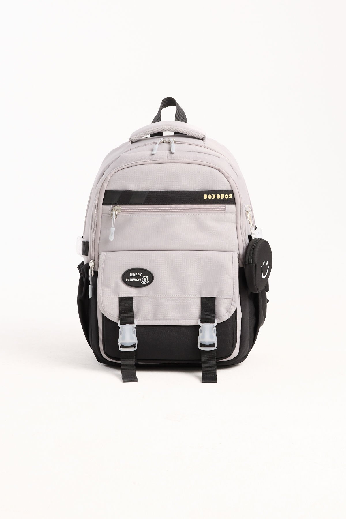 Roxbros Kore Tarzı Aksesuarlı Kız Çocuk Okul Çantası & Erkek Çocuk Sırt Çantası İlkokul, Ortaokul, Lise (SIYAH - GRI)