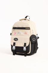 Roxbros Kore Tarzı Aksesuarlı 3'lü Erkek Çocuk Okul Çantası & Beslenme ve Kalemlikli İlkokul Sırt Çantası (SIYAH - KREM)