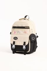 Roxbros Kore Tarzı Aksesuarlı 3'lü Erkek Çocuk Okul Çantası & Beslenme ve Kalemlikli İlkokul Sırt Çantası (SIYAH - KREM)