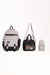 Roxbros Kore Tarzı Aksesuarlı 3'lü Erkek Çocuk Okul Çantası & Beslenme ve Kalemlikli İlkokul Sırt Çantası (SIYAH - GRI)