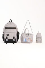 Roxbros Kore Tarzı Aksesuarlı 3'lü Erkek Çocuk Okul Çantası & Beslenme ve Kalemlikli İlkokul Sırt Çantası (SIYAH - GRI)