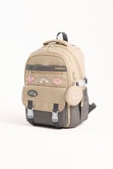 Roxbros Kore Tarzı Aksesuarlı 3'lü Erkek Çocuk Okul Çantası & Beslenme ve Kalemlikli İlkokul Sırt Çantası (KAHVERENGI - BEJ)